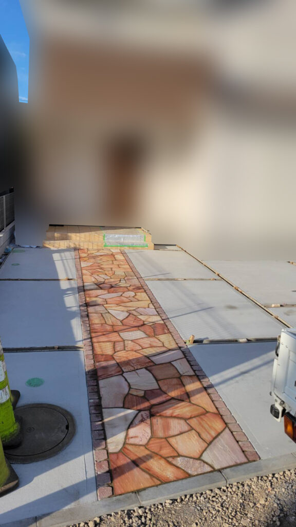 福生市 外構工事 アプローチ施工事例 石張り