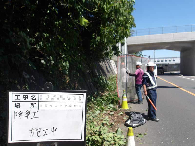 三芳町　道路除草　施工中